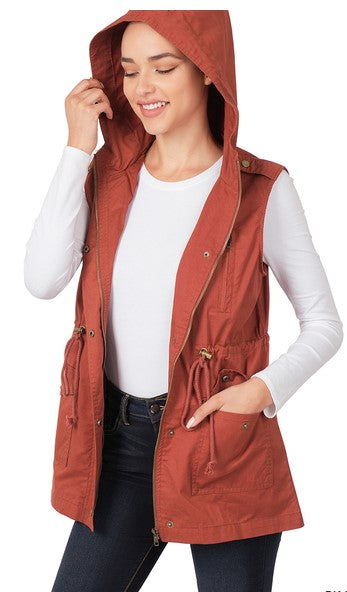Vest with Hood and Pockets Rust Color